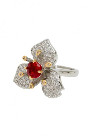 Nalì ANELLO FIORE ARGENTO E PIETRA ROSSA