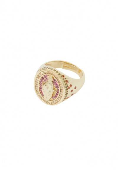 ANELLO EFFIGE PIETRE FUCSIA PLAC. ORO...